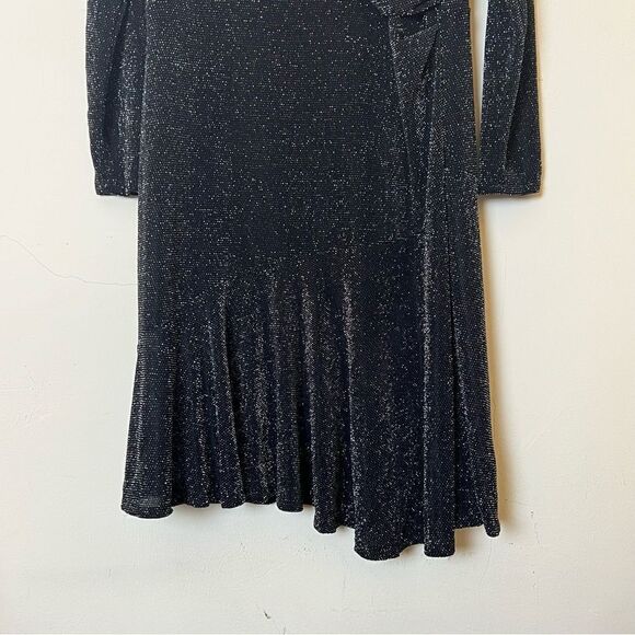 Michael Michael Kors, Metallic Knit Wrap Cocktail Dress, 1X Black, Gold, Silver - Picture 6 of 14